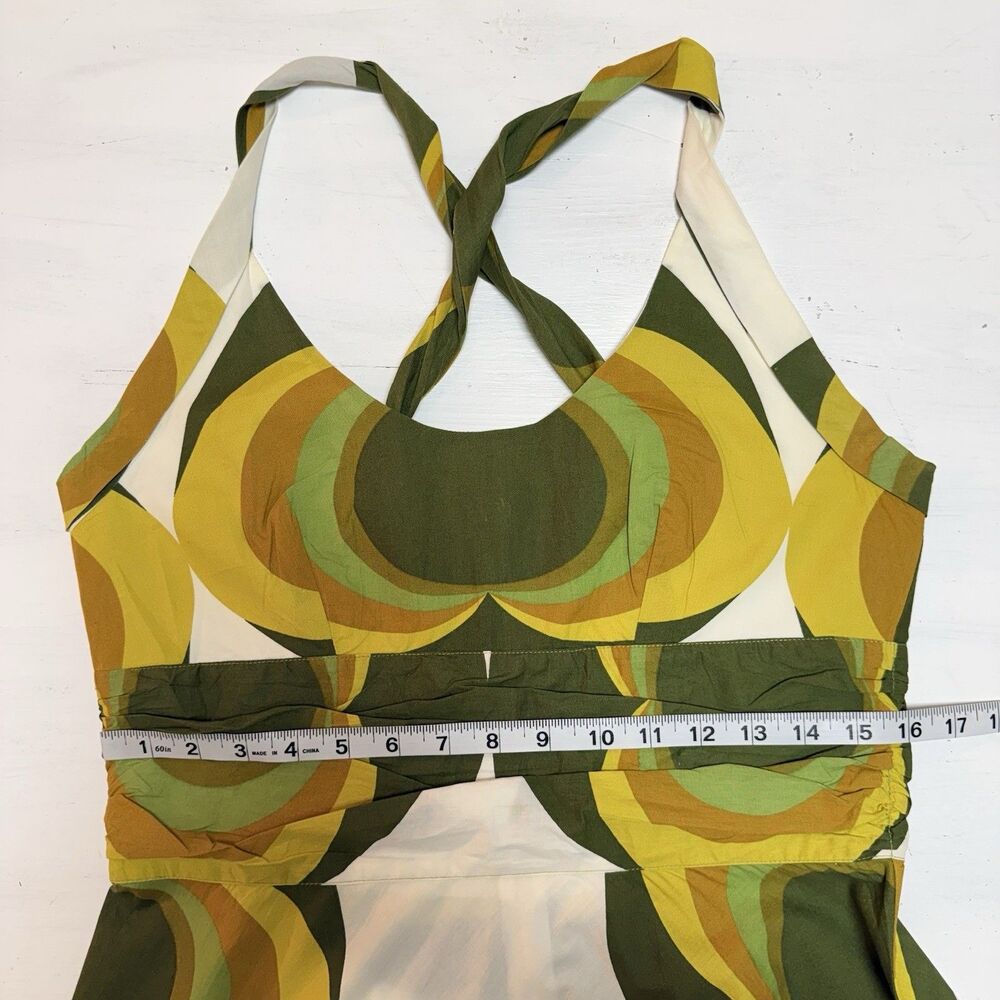 TOTEM Dress 4 Chartreuse Swirl 100% Cotton Fit N Flare VTG Inspired Summer Night - Picture 10 of 13